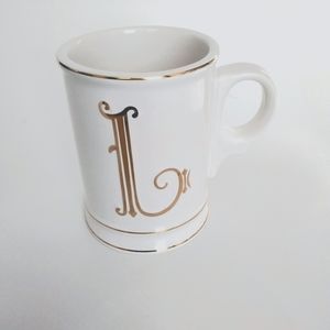 Mud Pie Gold initial LCoffee Mug Cup Tea Raised Letter R Collectible White